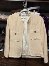 CHANEL Vintage Ivory Tweed Short Jacket Gold Buttons Silk Lining Pockets XS