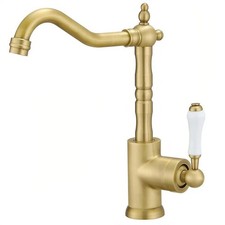 HOMEMYSTIQUE Solid Brass Kitchen Faucet w/ Ceramic Handle in Antique Brass