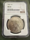 1922 peace dollar MS62