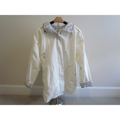 Vintage Mulberry Street Rain Jacket M White Floral Coastal Cottagecore Anorak