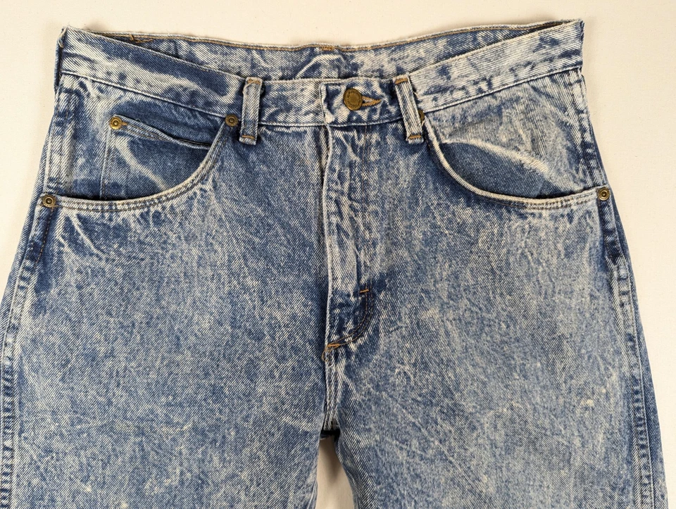 Pantalones de mezclilla vintage Wrangler lavado ácido tiro alto pierna recta 32x27 grunge EE. UU. Foto 2 de 4
