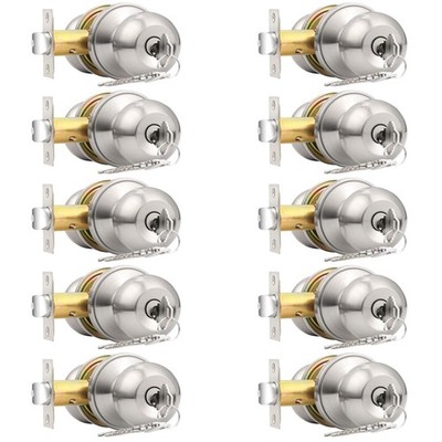 10 Pack Brushed Nickel Entry Knobs with Keys