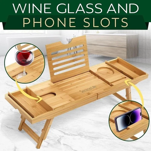 SereneLife Bath Caddy Tray - Thumbnail 3