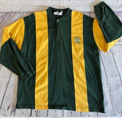Green Bay Packers Long Sleeve Rugby Polo Shirt XL Vtg 90s The Edge NFL Football