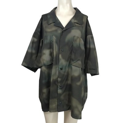 WILD THINGS - WOMEN'S XL - GREEN SHORT SLEEVE BUTTON COLLARED NYLON BLEND TOP