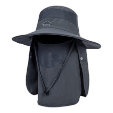 Wide Brim Fishing Sun Hat with Face Cover  Neck for Medium-Large, Dark Gray