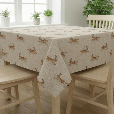 Springender Hase Hase beige Tischdecke Servietten Ostern verschiedene Größen