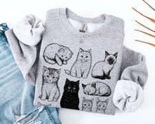 Vintage Cat Sweatshirt Retro Kitten Lover Cute Animal Graphic