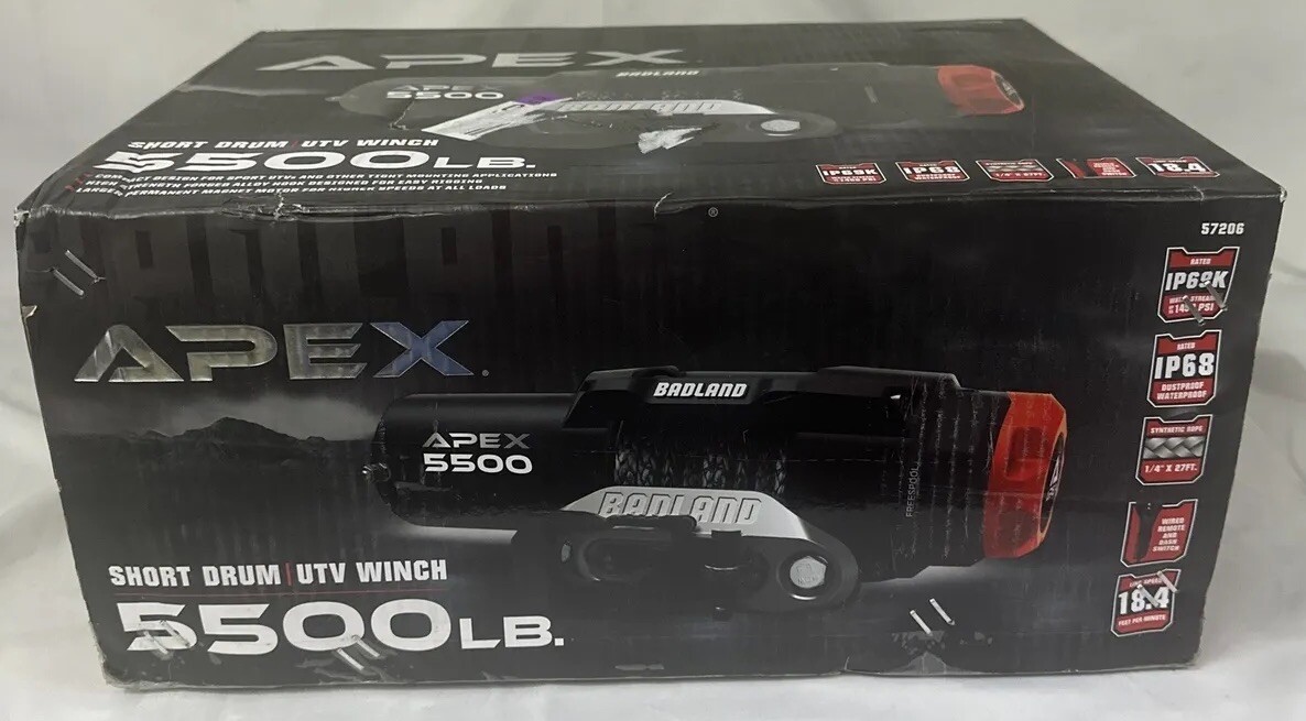 Badland 57535 APEX 5500 Lb. UTV Long Drum Winch With Synthetic Rope