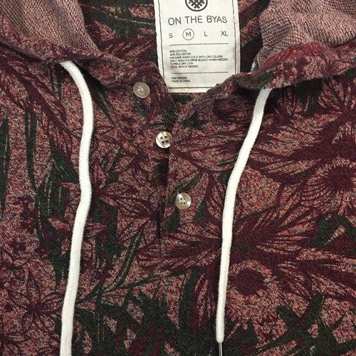 On the Byas Mens Medium Hoodie Maroon Hawaiian Palm Print Cotton Blend EUC - Picture 8 of 10