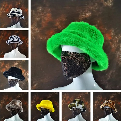 Winter Women Girls Fluffy Plush Bucket Hat Solid Warm Faux Fur Fisherman Cap UK