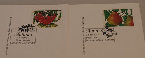 Juego de 5 tarjetas PHQ 155 1993 frutas y hojas de otoño con estampillas FDI/SHS - Imagen 3 de 5
