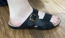 Harssidanzar Mens Sz 41 Black Comfort Sandals Leather W/Suede Footbed Women's 10