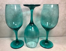 3 Cristar Rioja Smooth Teal Green Wine Glasses Made In Columbia