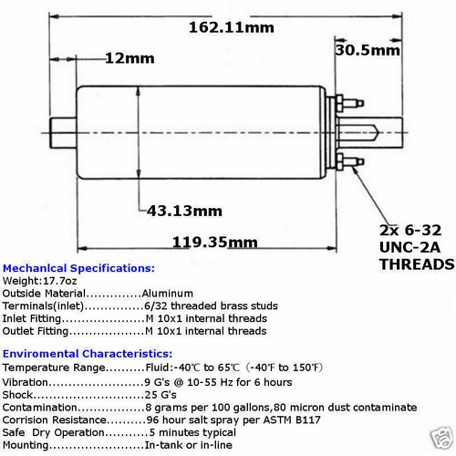Nueva bomba de combustible externa universal de alto flujo y presión en línea 255LPH GSL392 - Imagen 7 de 10