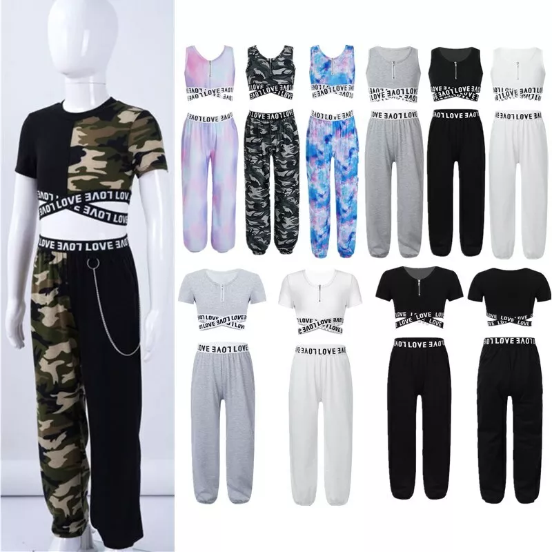 Kids Girls Tracksuits Athletic Casual Outfits Sports Gymnastics Crop Top  Pants