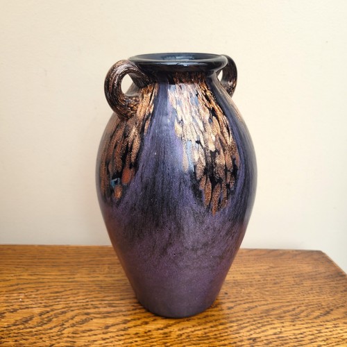 Dale Tiffany Art Glass Amphora Vase Mauve Black & Aventurine Ring Handles - Picture 4 of 7