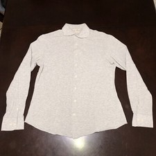 Suit Supply Men Pure Cotton Long Sleeve Polo Grey 39 15 1/2 Large Extra Slim Fit