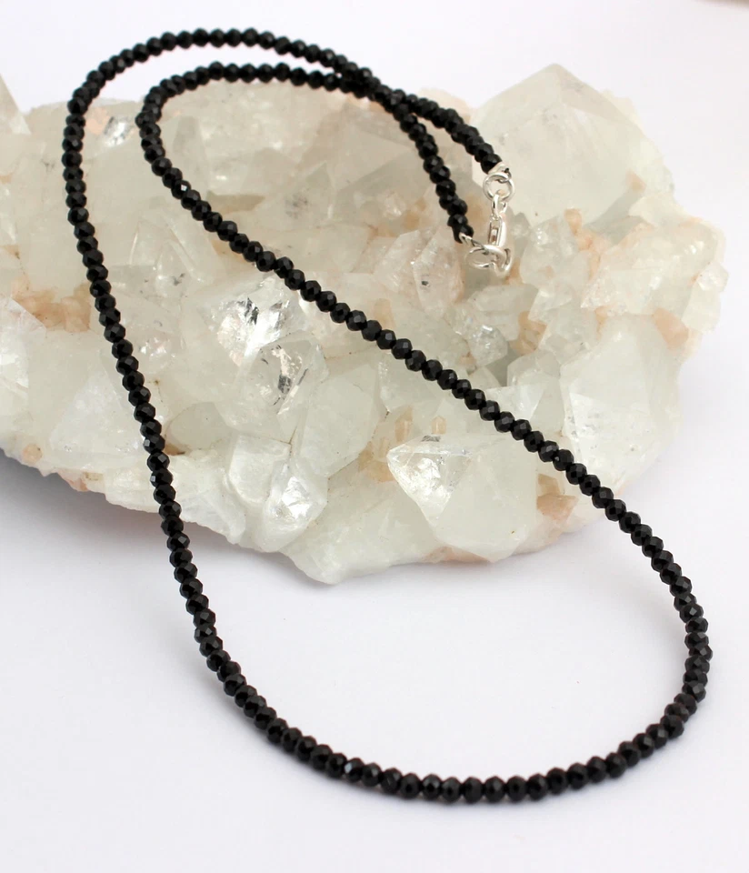 Collar De Espinela De Piedra Preciosa Brillante Negro Facetado 45 Cm - Imagen 1 de 1