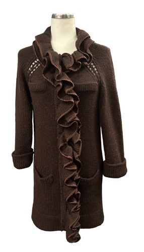 Cardigan Anthropologie Nanette Lepore Maglione Lana Mohair Taglia S Finitura Seta Ruffle - Foto 3 di 21