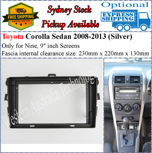 For 9 Nine Inch Screen Fascia facia Fits Toyota Corolla Sedan 2007-2013 Silver* - Bild 1 von 7