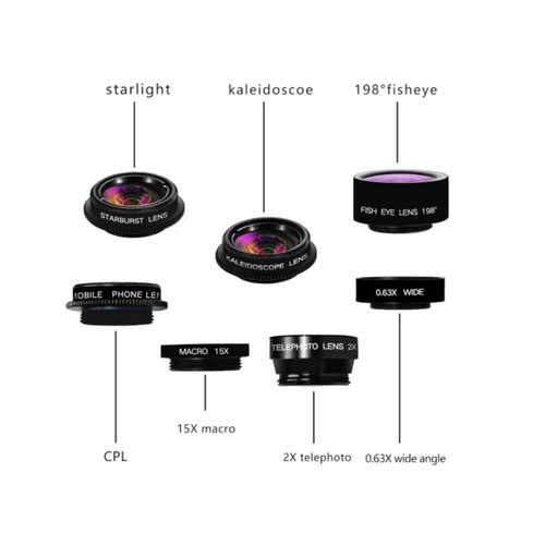 7 in 1 Cell Phone Camera Lens 198° Fish-eye Lens (Black) phone lens - 第 2/11 張圖片