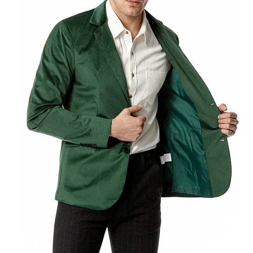 Men Velvet Business Suit Blazer Two-Button Lapel Formal Jacket Prom Wedding - Picture 19 of 25