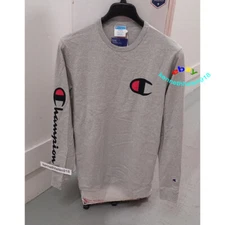 CHAMPION BIG C LOGO LONG SLEEVE TEE OXFORD GREY MENS SIZE LARGE