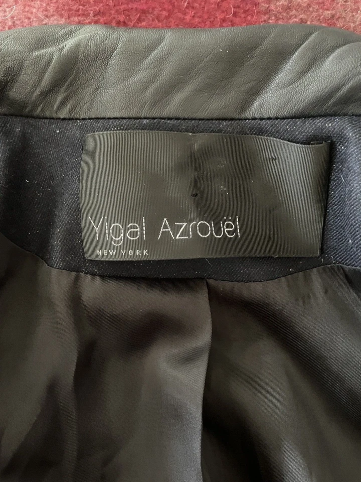 Chaqueta Blazer Yigal Azrouel 4 Azul Negro Piel de Cordero Pelo de Poni Borde a Presión Único Foto 3 de 4