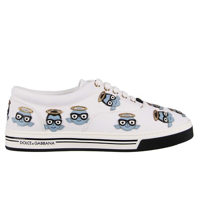 DOLCE & GABBANA Low-Top Canvas Sneaker ROMA mit Designer Stickerei Weiß 09555