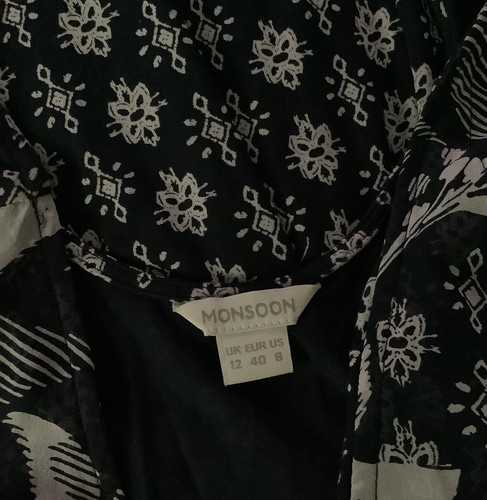MONSOON Vintage Maxi Dress Y2K Size 12 Navy Blue Floral Silk Jersey Wrap Boho - Picture 5 of 5