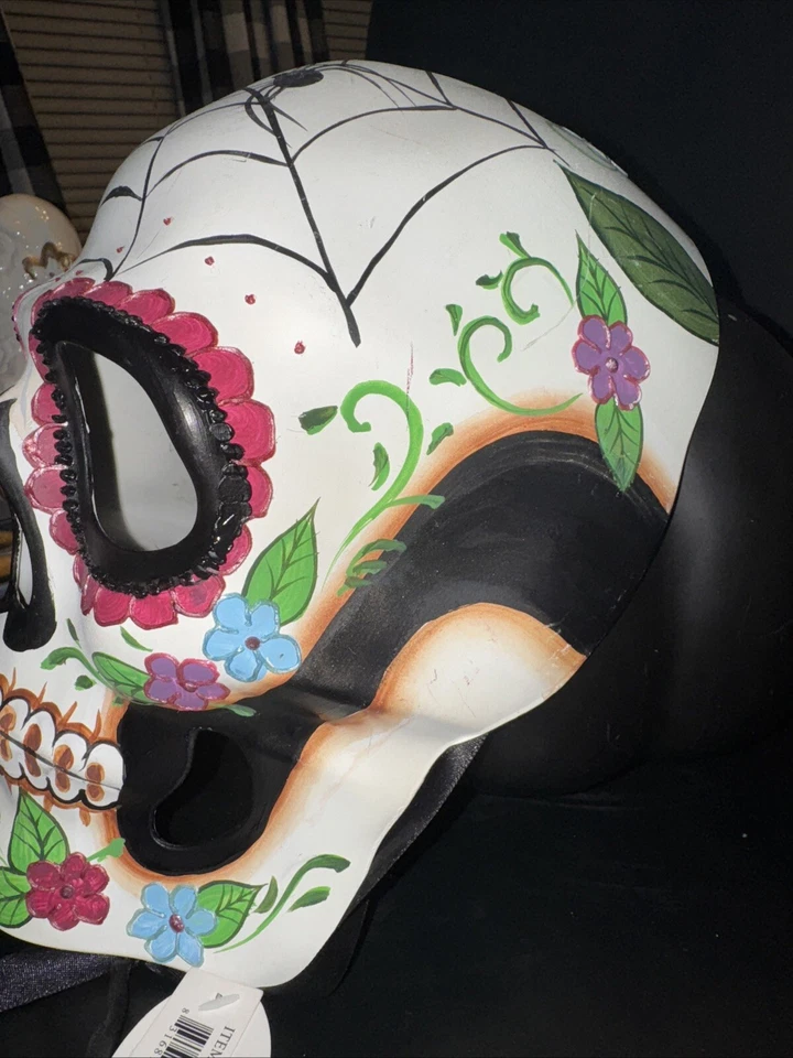 Day of the Dead Full Face White Skull Halloween Masquerade Mask with Heart - Image 3 of 4