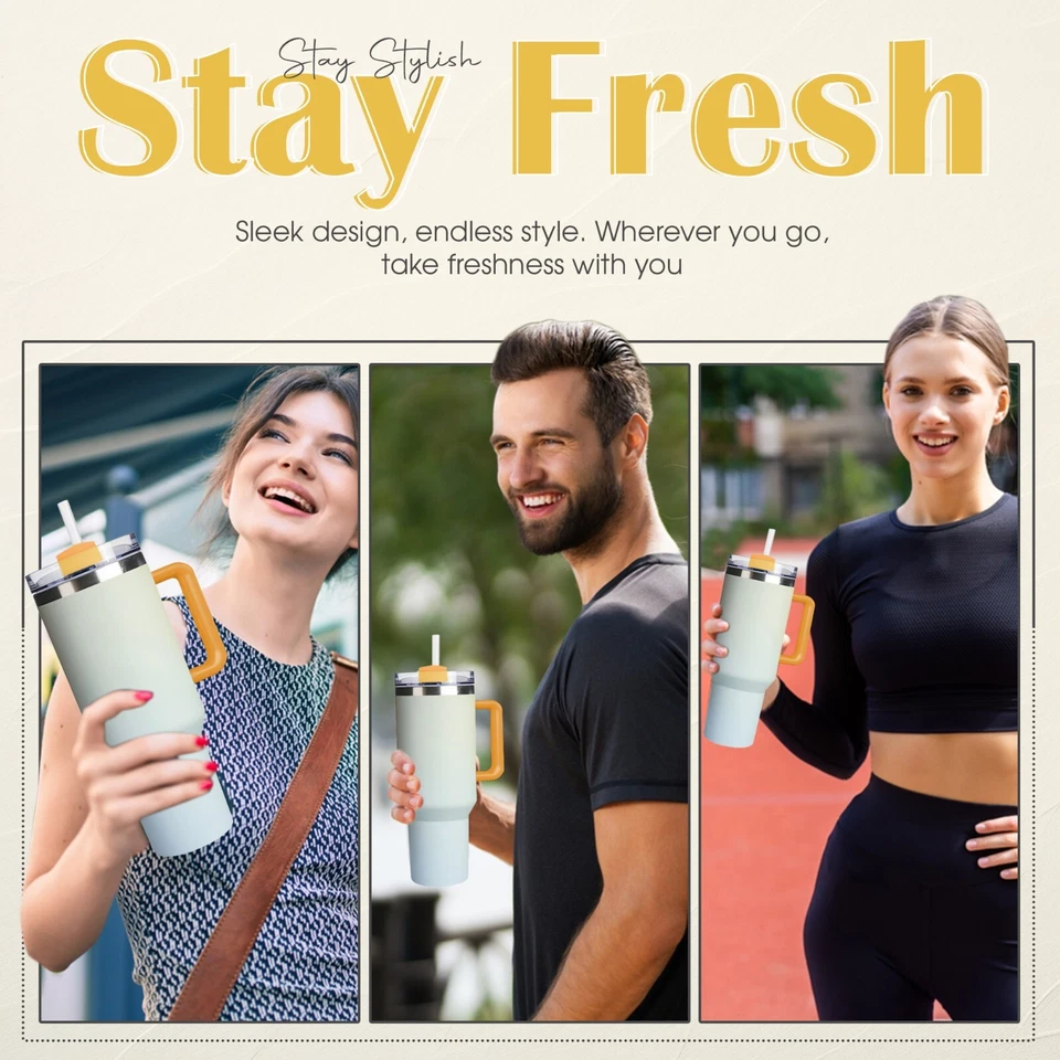 Vaso aislado térmico de 40 oz con mango y tapa mantiene las bebidas calientes 12H y frías 24H Foto 3 de 4