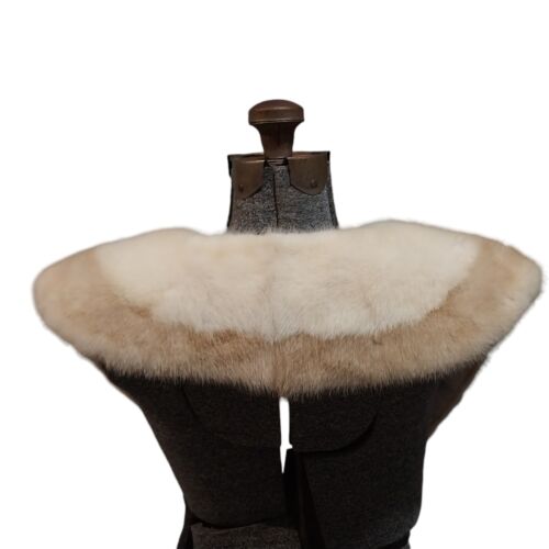 Vtg Two Tone Genuine Mink Lined Collar Shawl Wrap Scarf Boa Stole Cream Beige - Picture 2 of 4