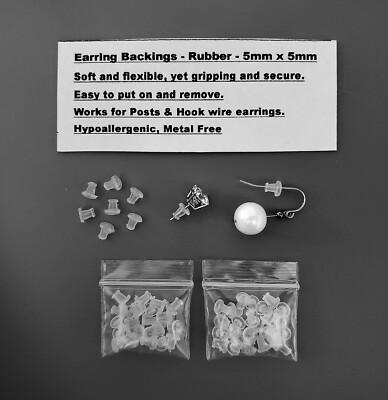 50 SOFT EASY ON PLASTIC EARNUTS RUBBER STOPPER SILICONE EARRING BACKS BACKINGS  