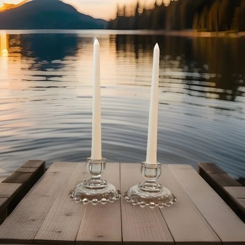 2 Vintage Anchor Hocking round Berwick Boopie Bubble Candle Holders W 2 Candles