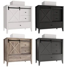 36 Inch Bathroom Vanity Cabinet With Ceramic Sink Sliding Barn Door Freestanding