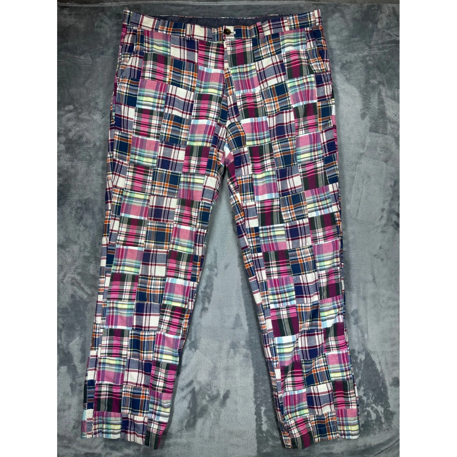 Brooks Brothers 346 Mens 42x34 Patchwork Madras Plaid Cotton Pants Multicolor
