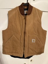 VTG Carhartt Quilted Canvas Zip Up Vest Adult XL Light Brown VQ186 USA Made