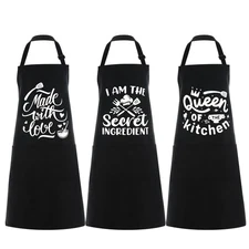 Set of 3 Women Kitchen Aprons with Funny Quotes Pocket Apron with Adjustable ...