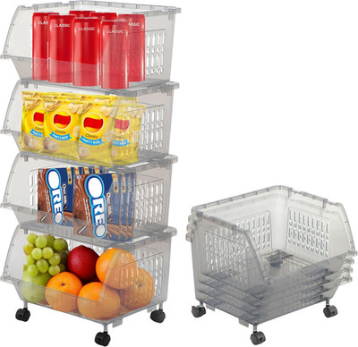 Tidyfriend Plastic Stackable Bins - 4 Pack Large Stacking Bins Open Front for To