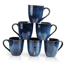  Coffee Mug Set, 12 Ounce, Set of 6, Ceramic Mug for Men, Women, Unique Blue