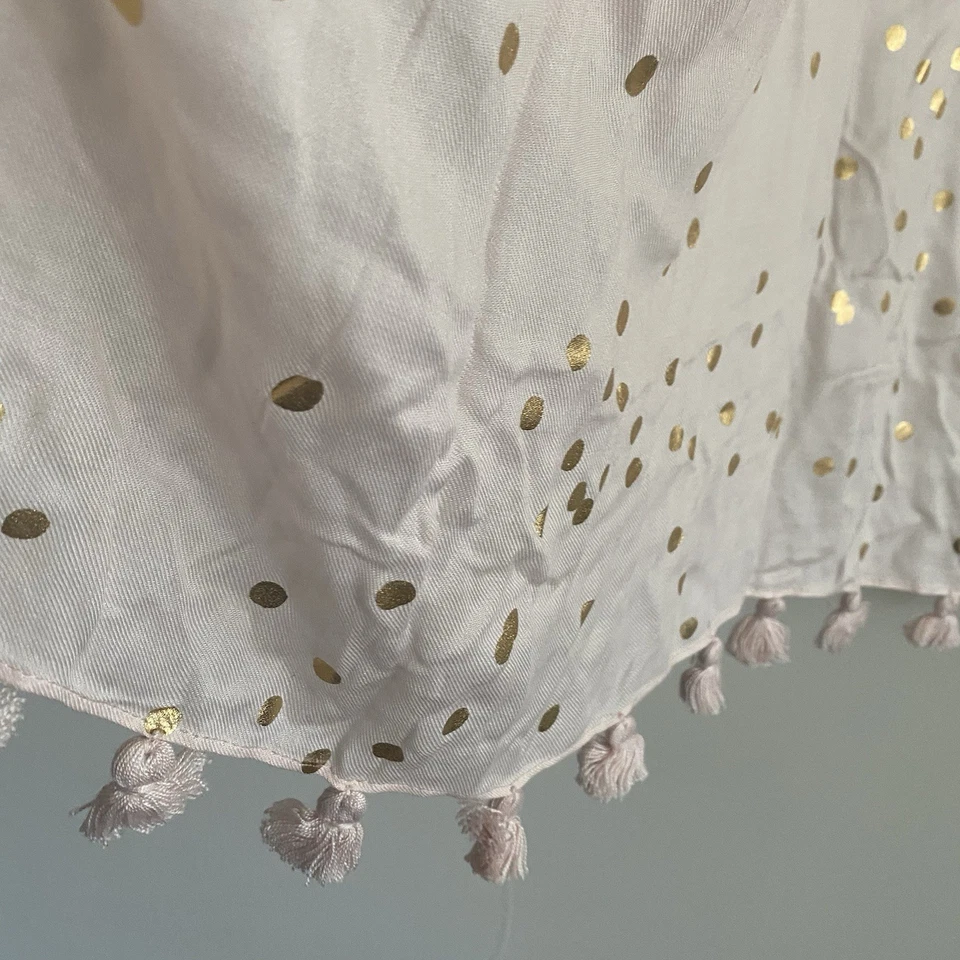 Kate Spade Pink Gold Polka Dot Wrap Scarf Tasseled Pretty Princess Girly Large - Image 2 of 4