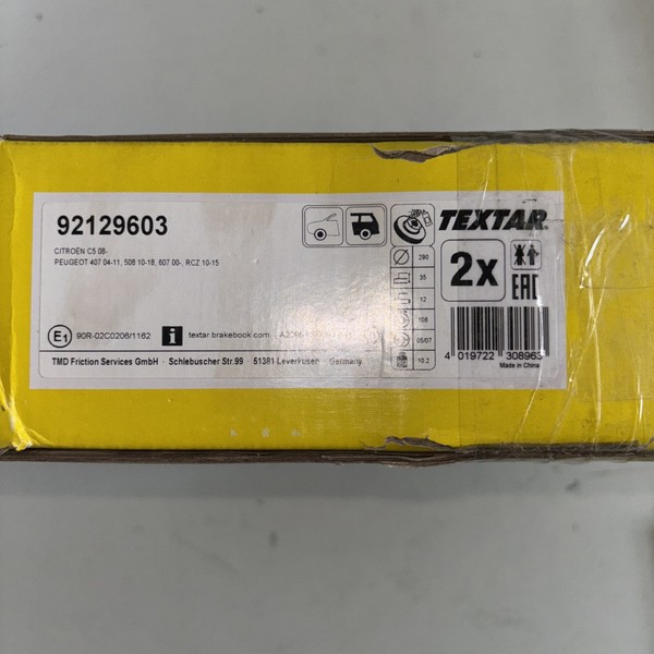 2X Textar Bremsschebeiben 290Mm Voll Hinten Passend FÜR CitroËN C5 Peugeot 407-image