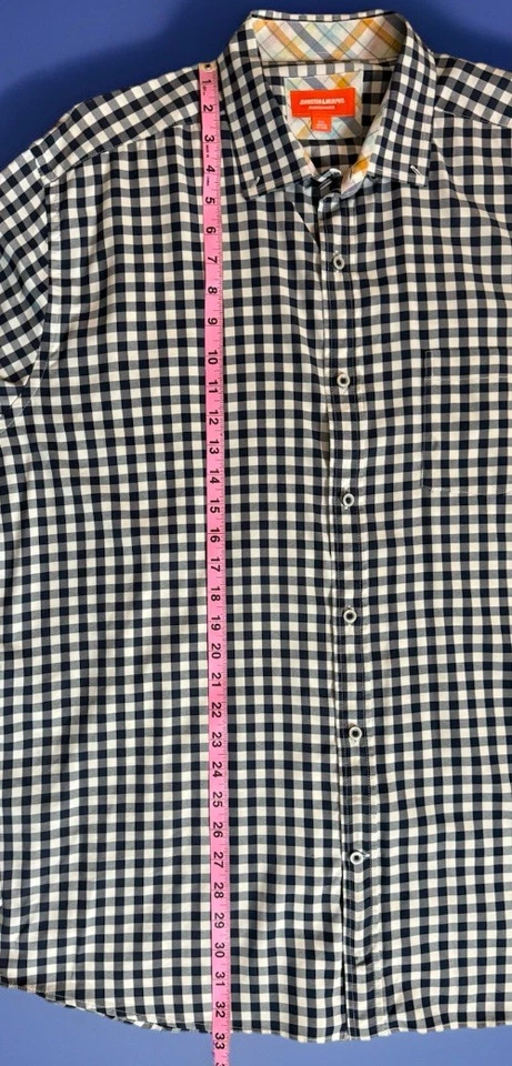 Johnston & Murphy Performance XXL Blue White Gingham Stretch Button Shirt - Image 3 of 4
