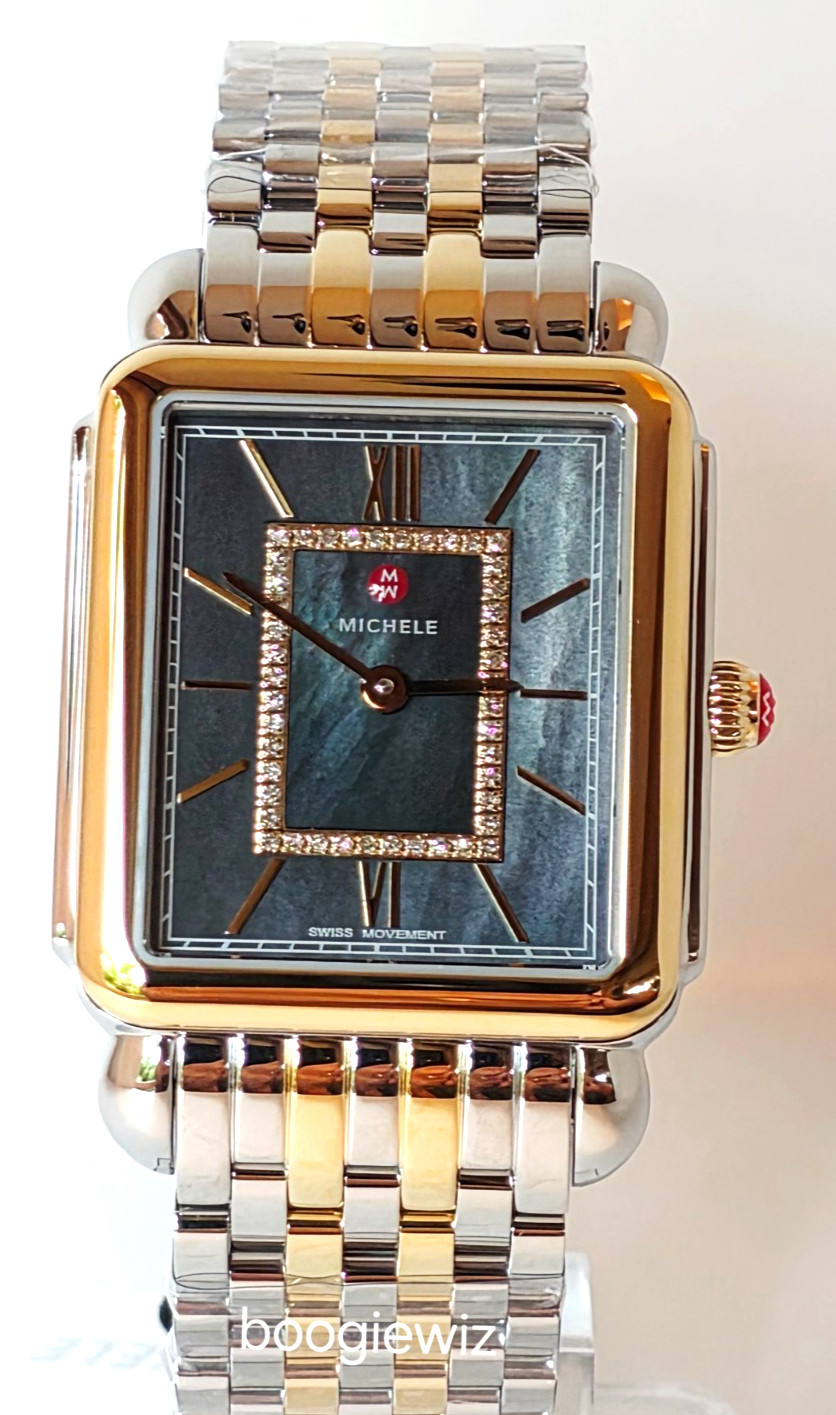 MICHELE SWISS  DECO II DIAMOND RARE NAVY BLUE 2 TONE MOP WATCH, MWW06x000050 NIB