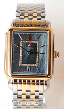 MICHELE SWISS  DECO II DIAMOND RARE NAVY BLUE 2 TONE MOP WATCH, MWW06x000050 NIB