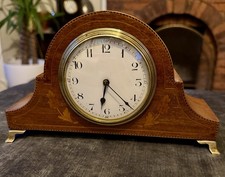 Antique Edwardian Inlaid Mahogany Mantel Clock French Time Only Fully Serviced