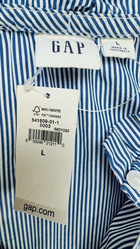 Gap Ruffle Neck Shirtdress in Poplin Blue White Stripe Pockets Womens L NWT - Picture 9 of 21