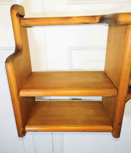 Antica mensola rustica da parete 37" in legno di rovere, 2 pioli,2 livelli con arco,fatta a mano VG - Foto 8 di 19